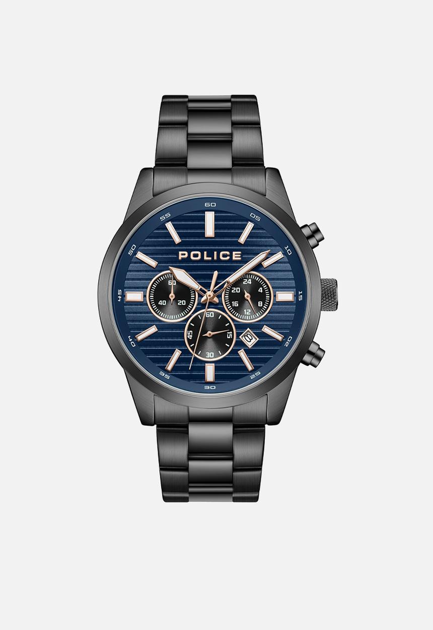 Police - Ip Gun Case Blue Dial Steel Strap - Gunmetal