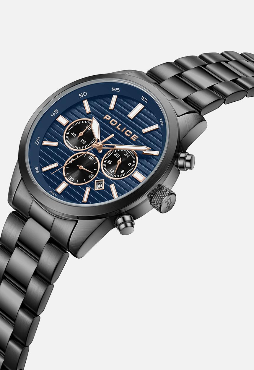 Police - Ip Gun Case Blue Dial Steel Strap - Gunmetal