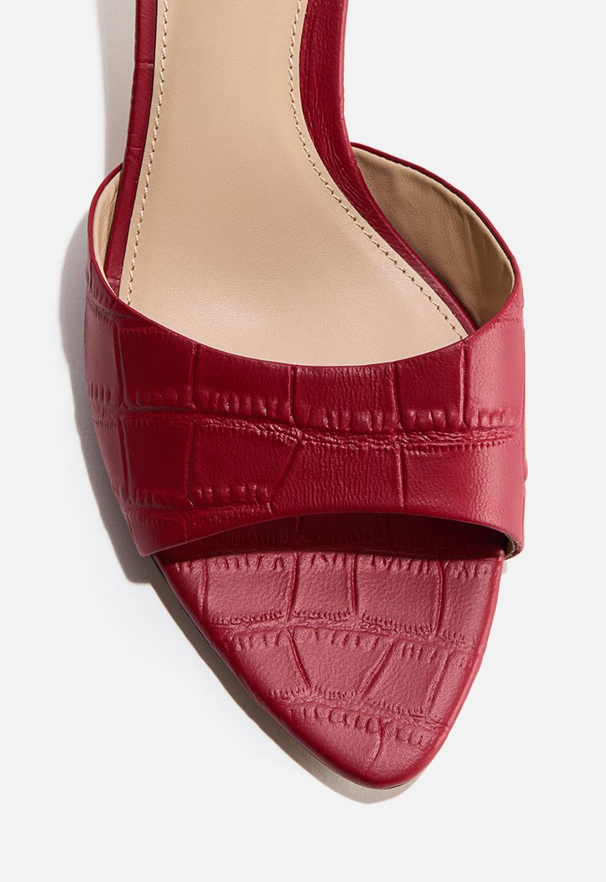 H&M - Heeled leather sandals - dark red/faux crocodile