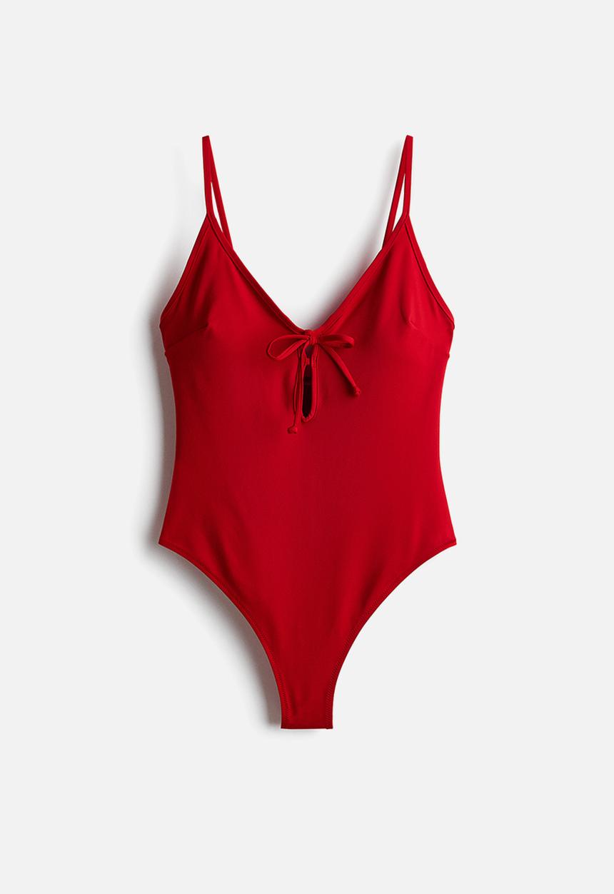 H&M - Padded-cup high leg swimsuit - red