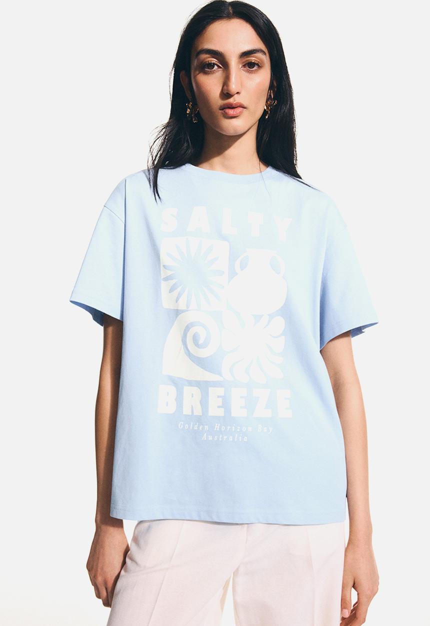 H&M - Printed T-shirt - light blue/salty breeze