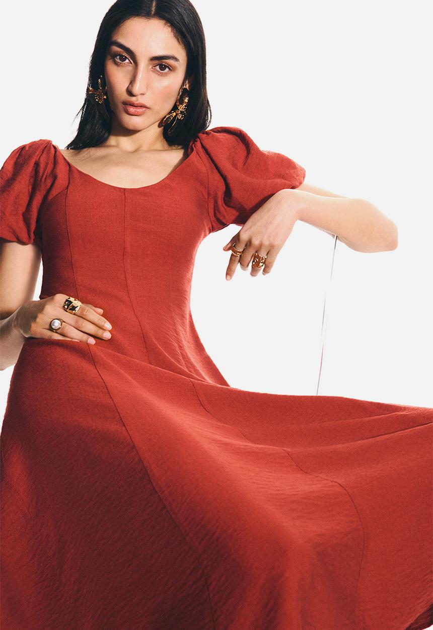 H&M - Balloon-sleeved dress - red
