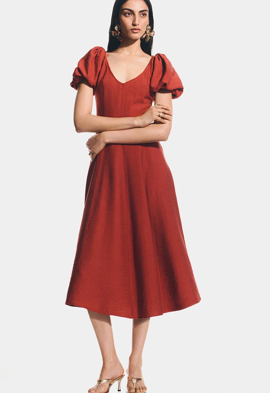 H&M - Balloon-sleeved dress - red