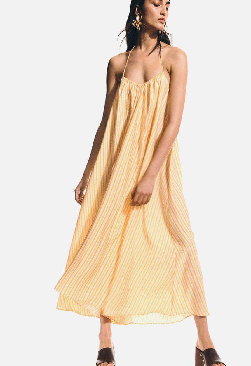 H&M - Voluminous maxi dress - yellow/striped