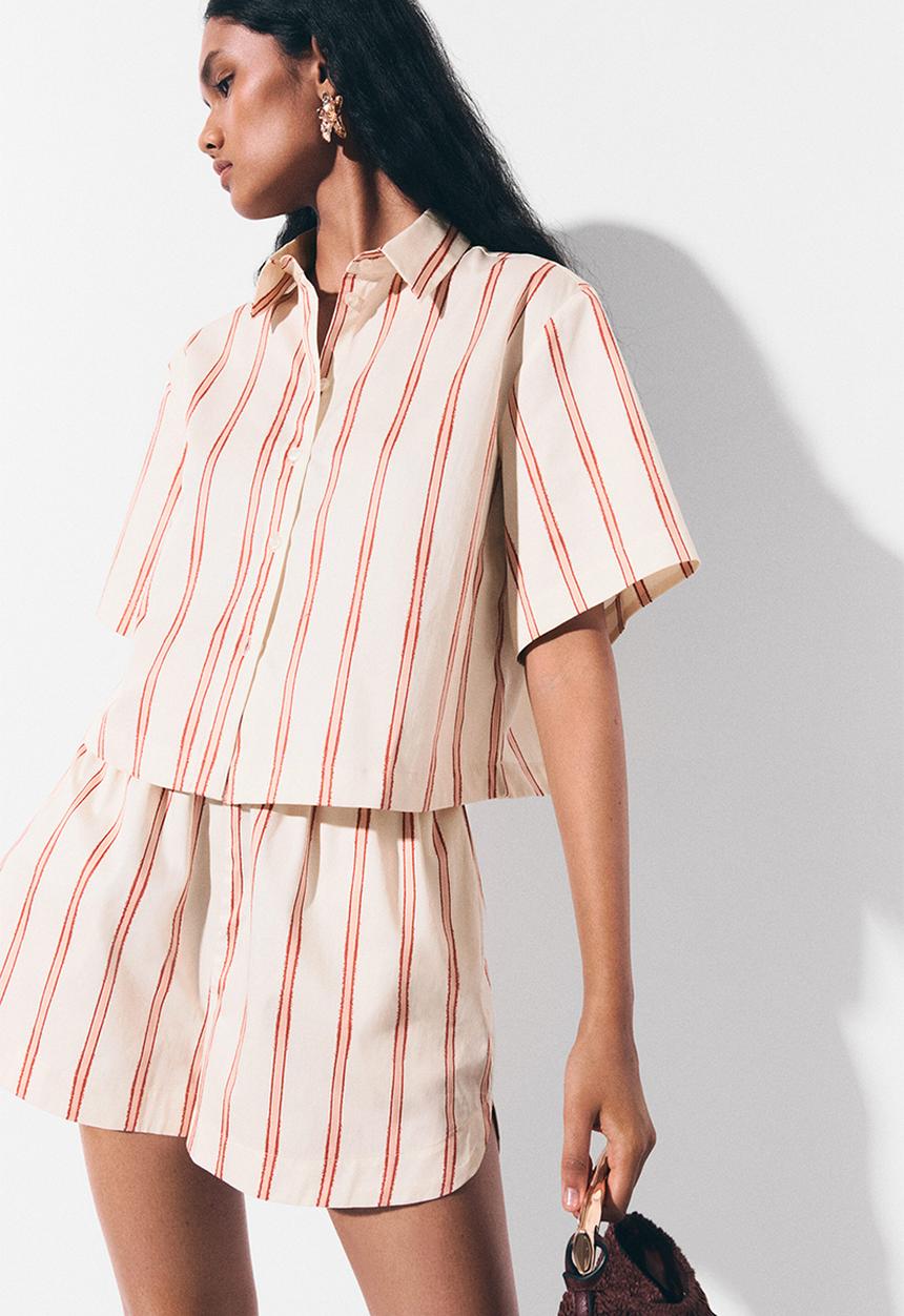 H&M - Patterned poplin shorts - light beige/striped
