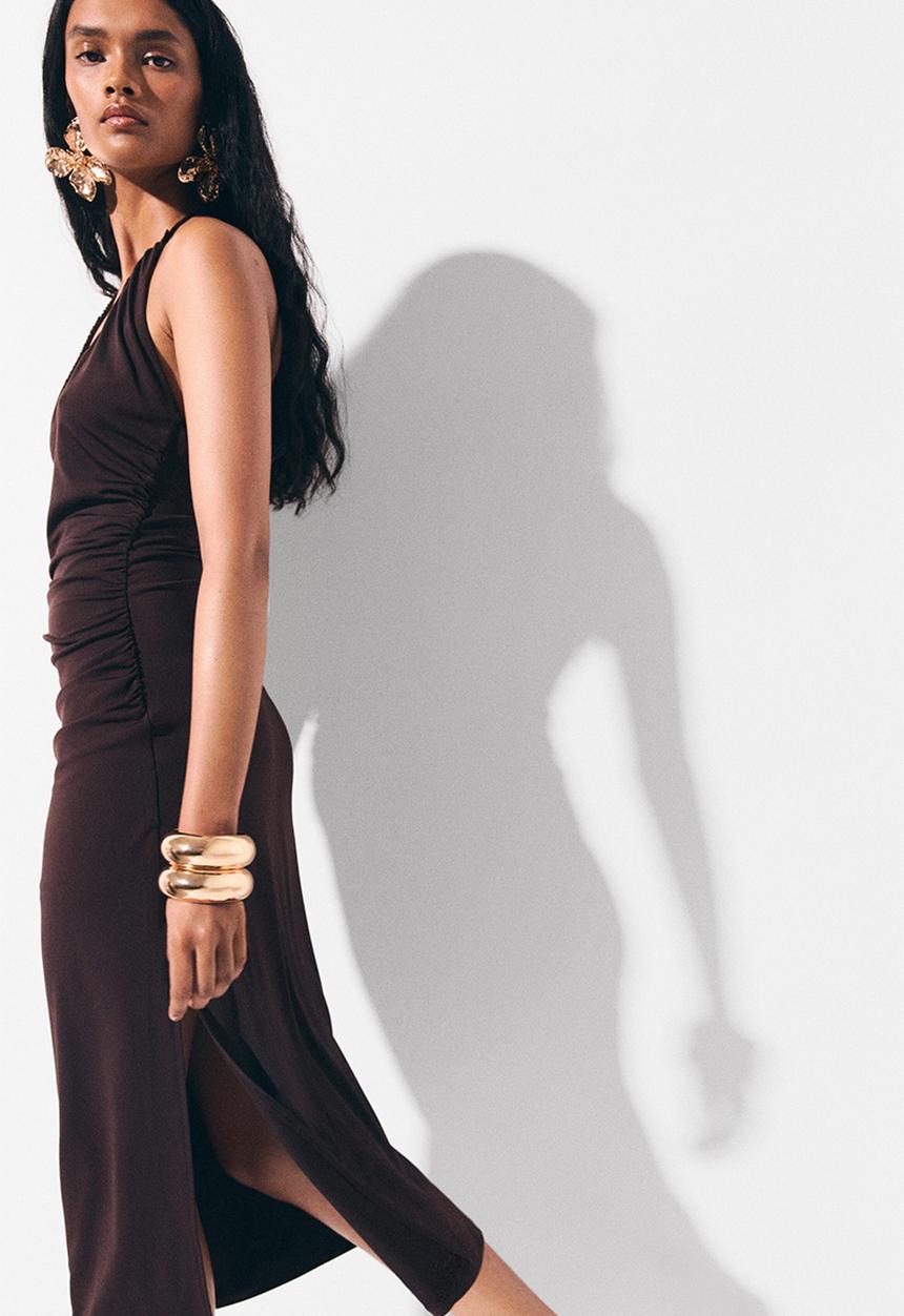 H&M - Draped halterneck dress - dark brown