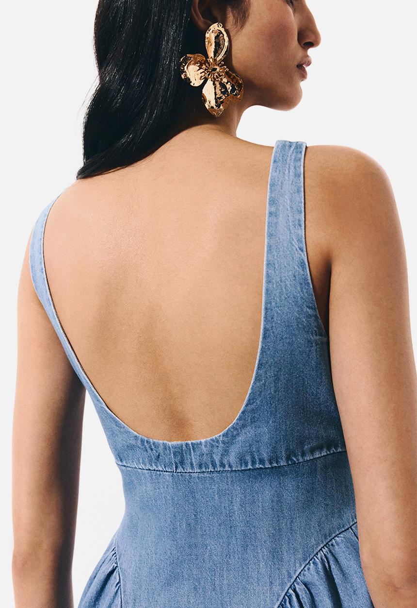 H&M - Flared-skirt denim dress - light denim blue