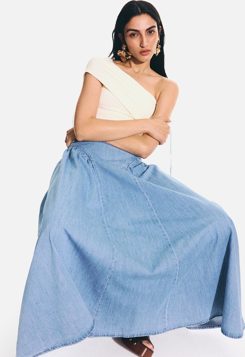H&M - Flared denim skirt - light denim blue
