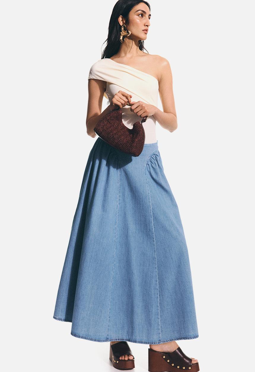 H&M - Flared denim skirt - light denim blue