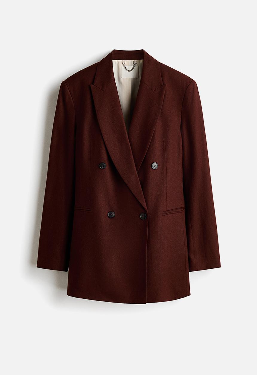 H&M - Linen-blend blazer - dark rust brown