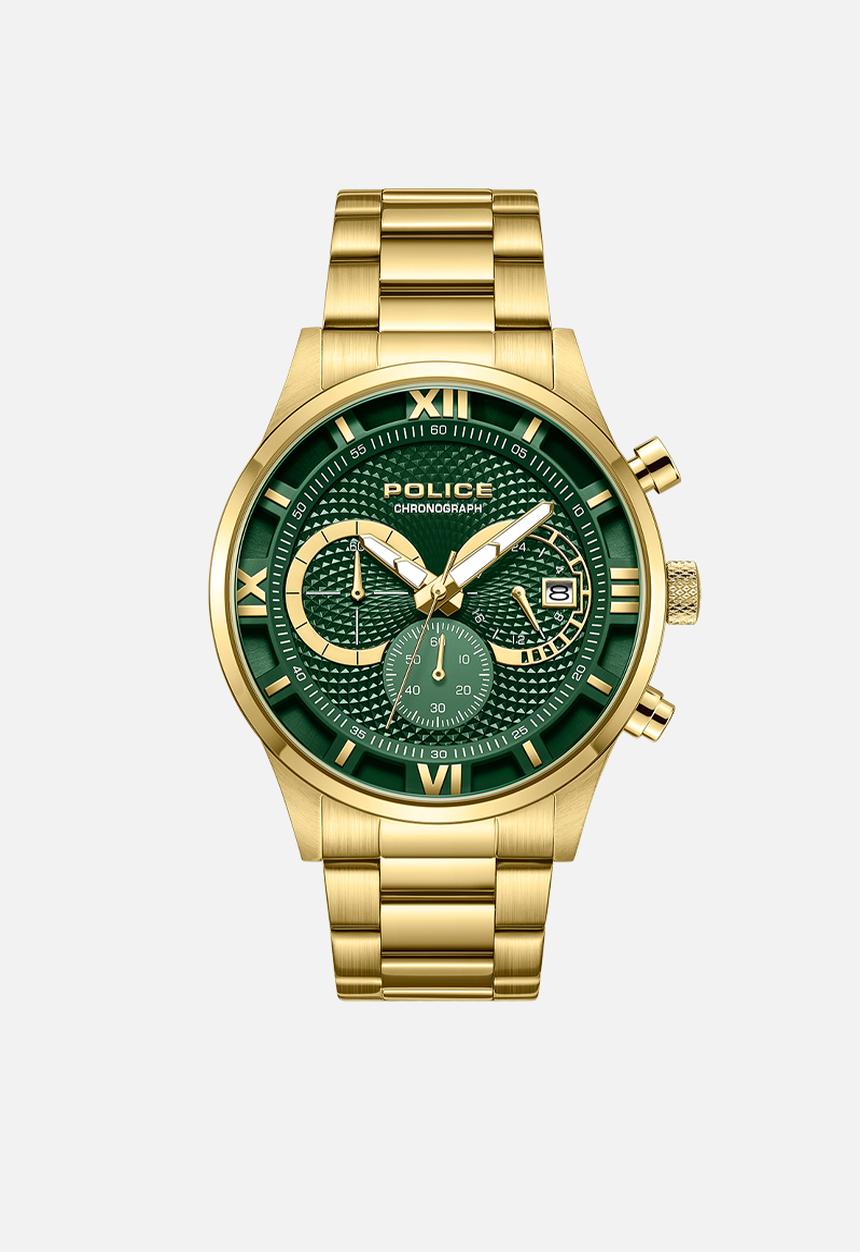Police - Ip Gold Case Green Dial Gold Bracelet Strap - Gold
