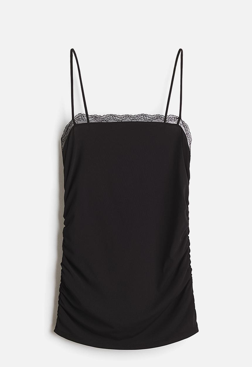 H&M - Lace-trimmed strappy top - black