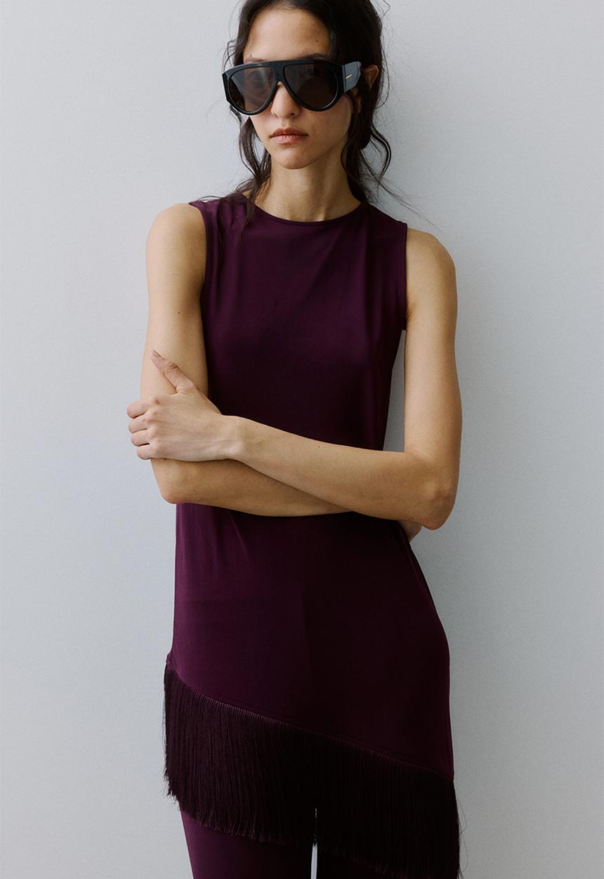 H&M - Asymmetric fringe-trimmed top - plum purple
