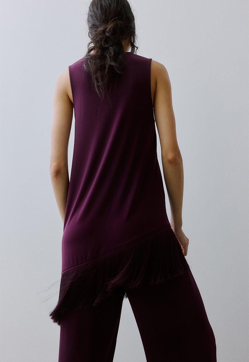 H&M - Asymmetric fringe-trimmed top - plum purple