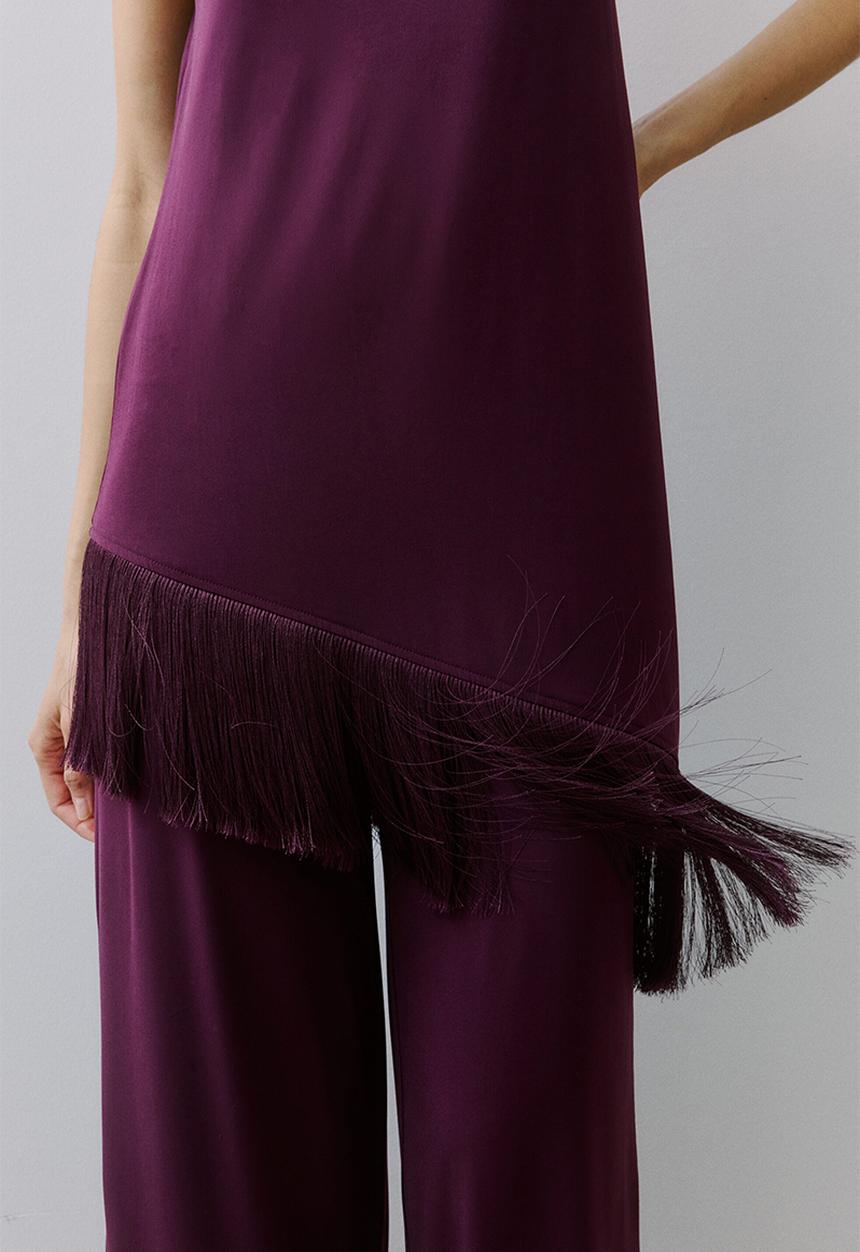 H&M - Asymmetric fringe-trimmed top - plum purple