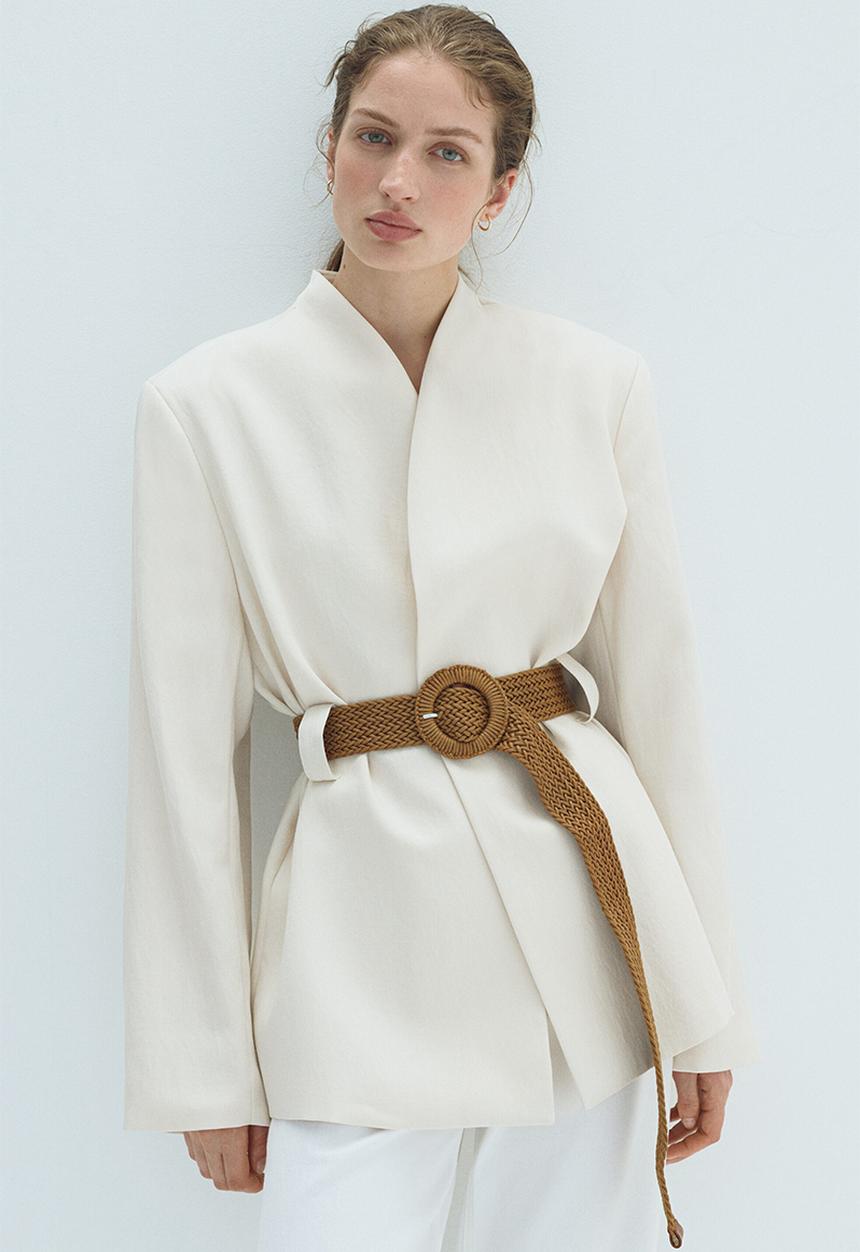 H&M - Belted lapelless blazer - cream