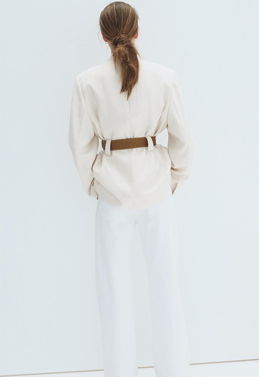 H&M - Belted lapelless blazer - cream