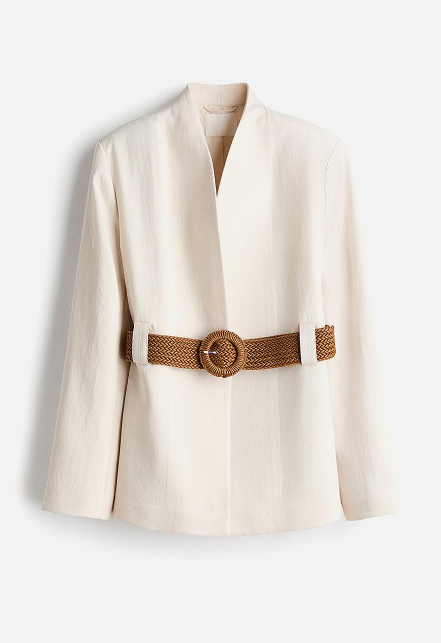 H&M - Belted lapelless blazer - cream