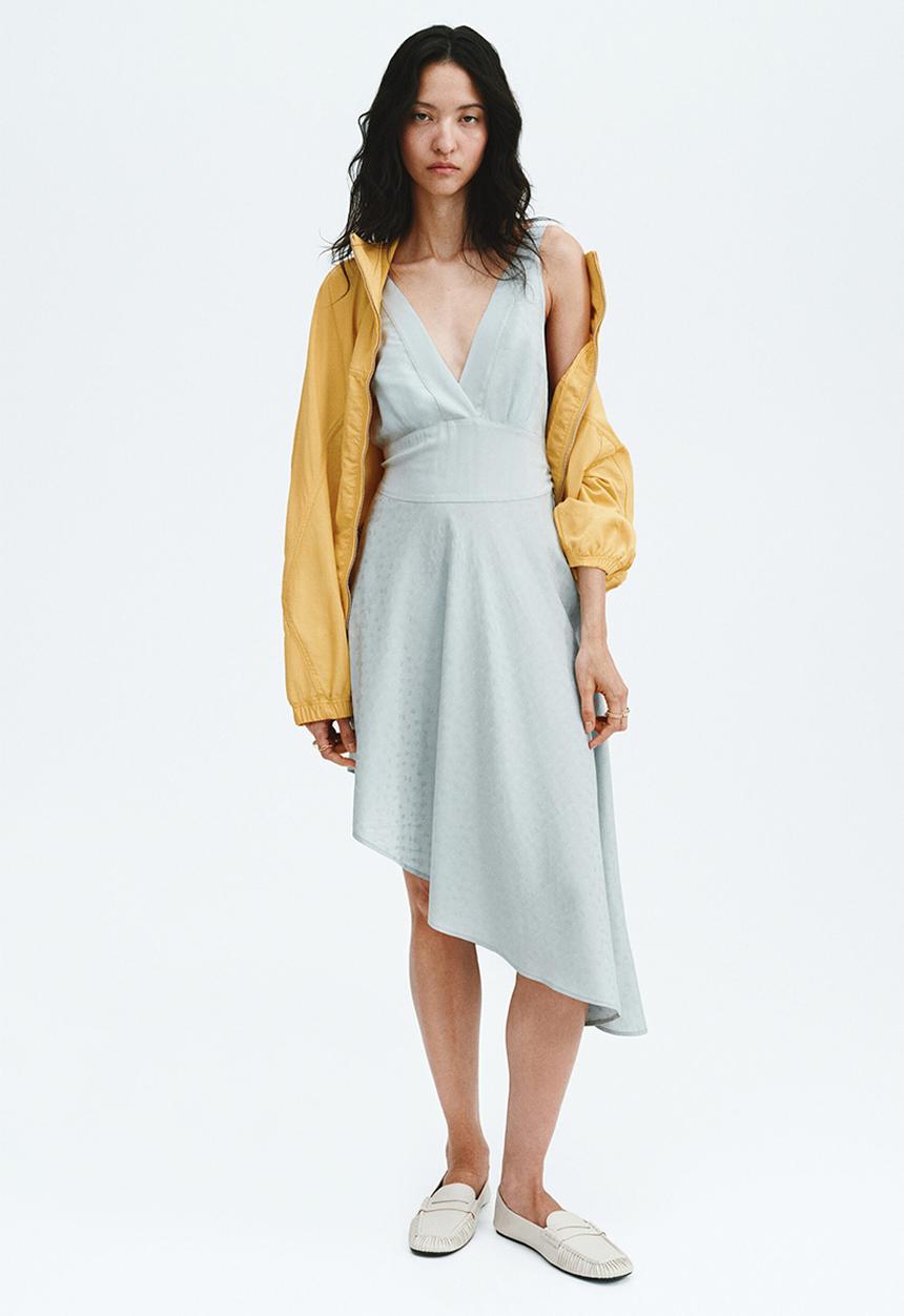 H&M - Asymmetric jacquard-weave dress - light dusty turquoise