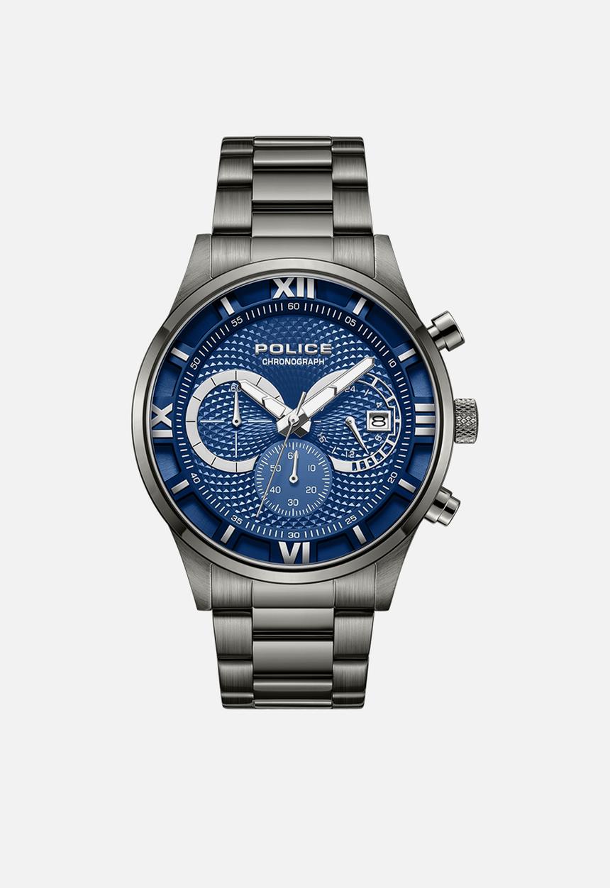 Police - Ip Gun Case Blue Dial Gun Steel Bracelet Strap -Gunmetal