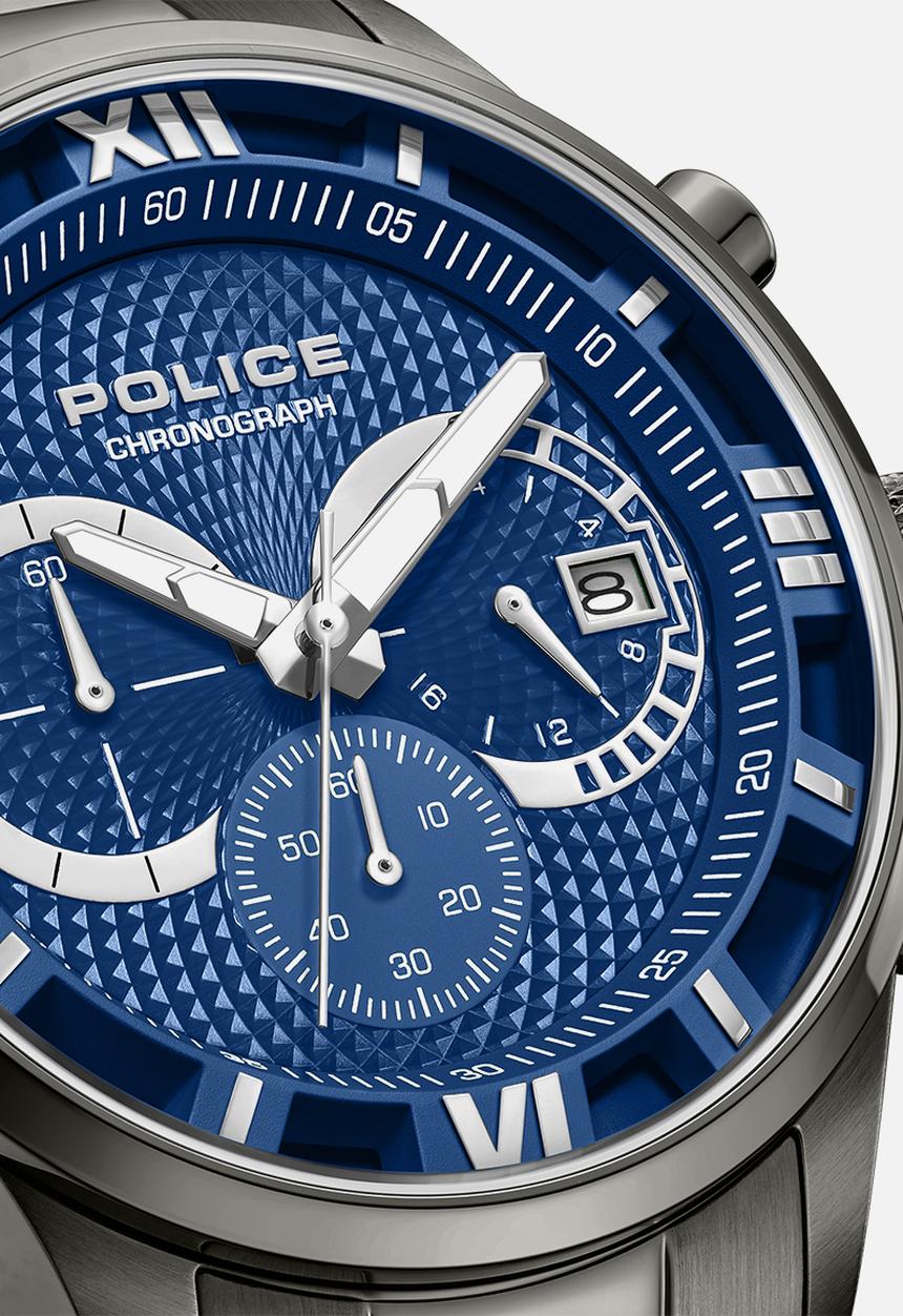Police - Ip Gun Case Blue Dial Gun Steel Bracelet Strap -Gunmetal