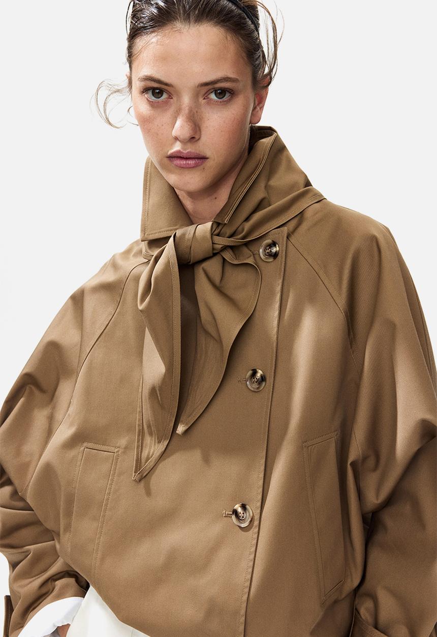 H&M - Short trench coat with scarf - dark beige