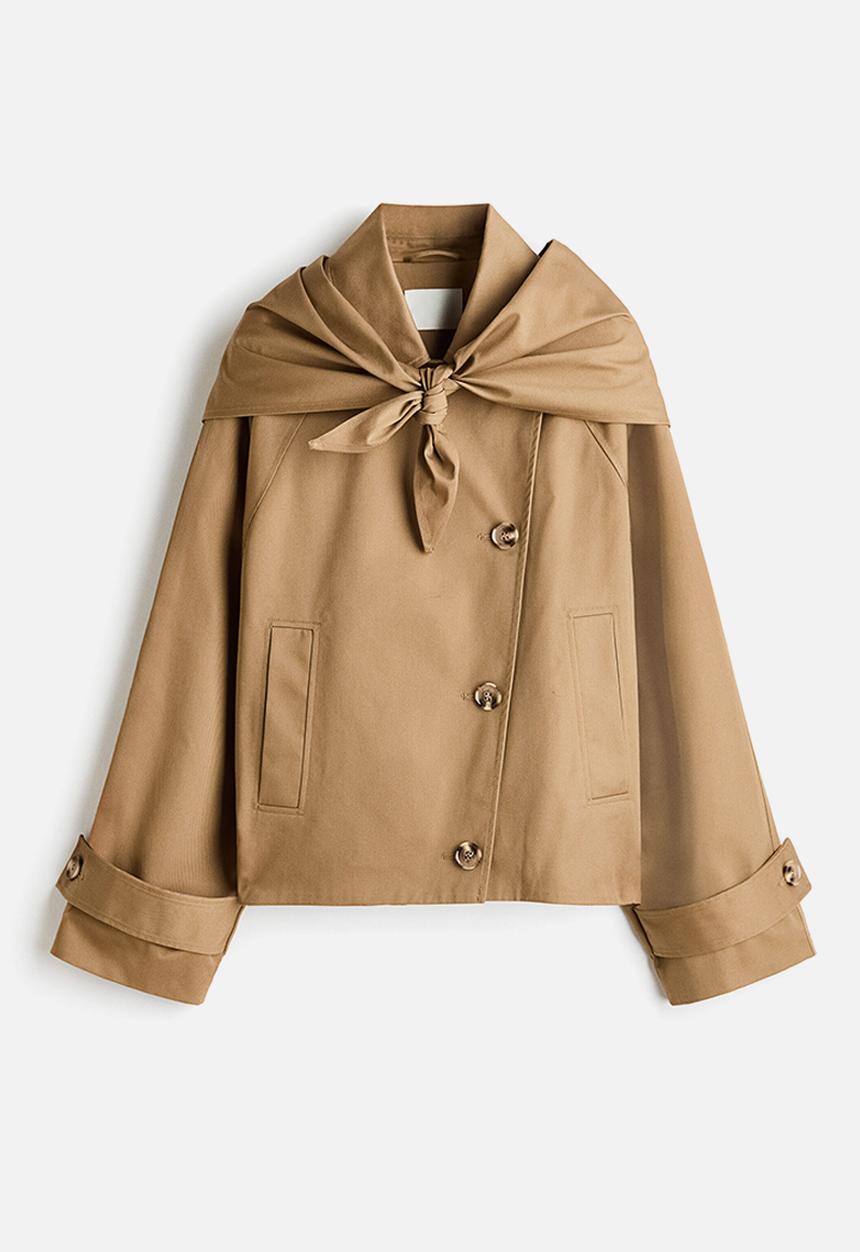 H&M - Short trench coat with scarf - dark beige