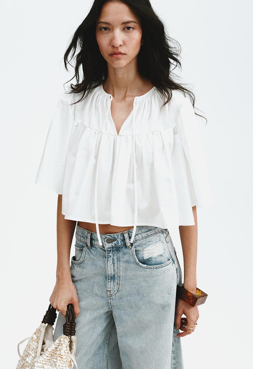 H&M - Cropped cotton blouse - white