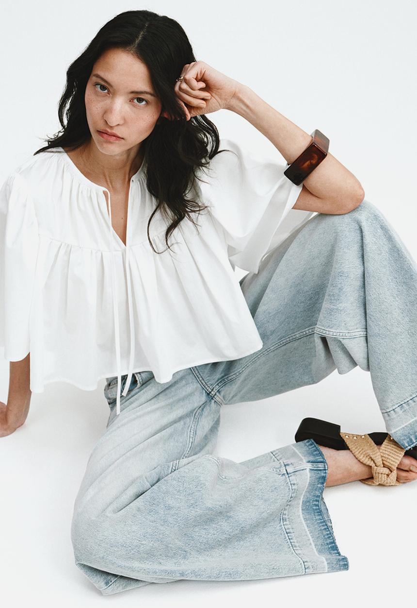 H&M - Cropped cotton blouse - white
