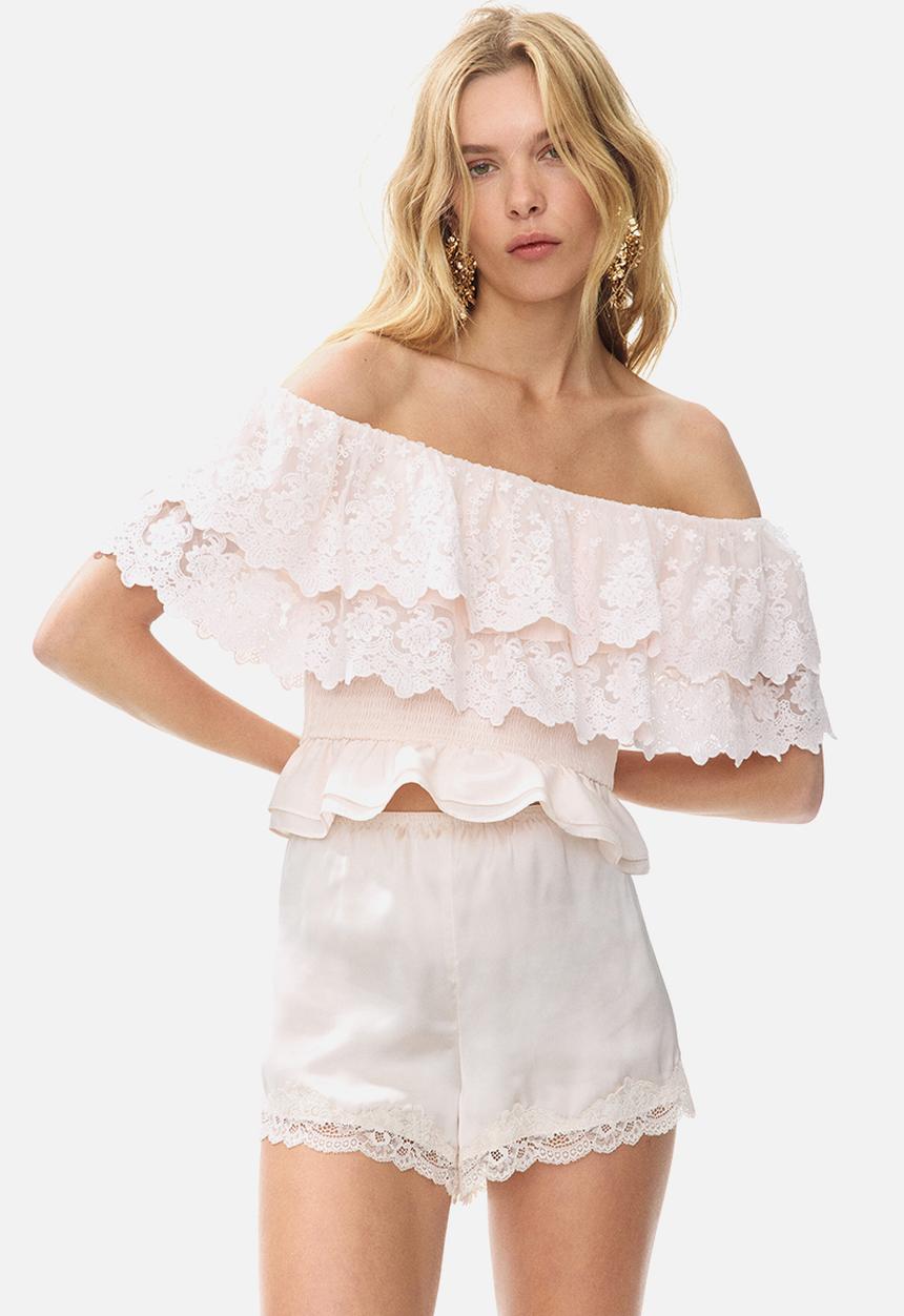 H&M - Flounced off-the-shoulder top - light pink