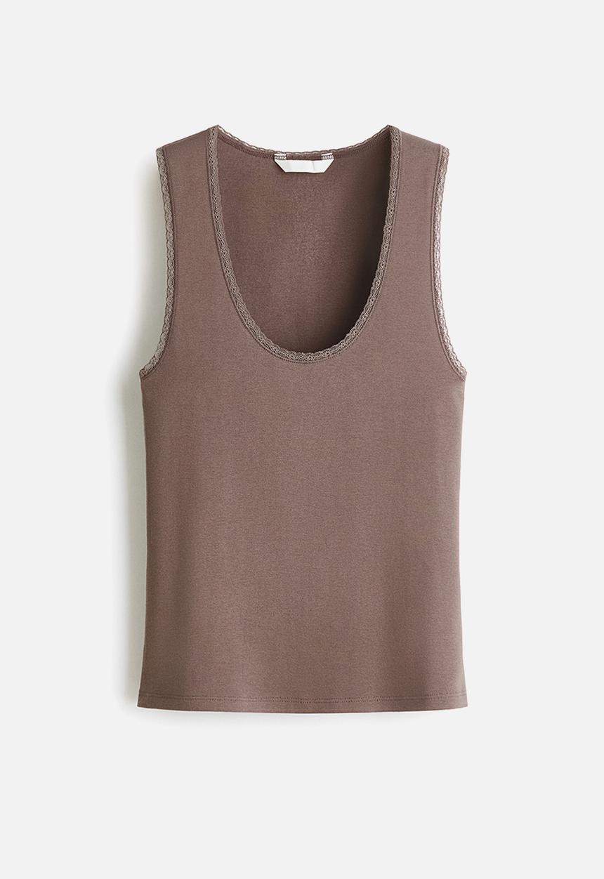 H&M - Lace-trimmed vest top - mole