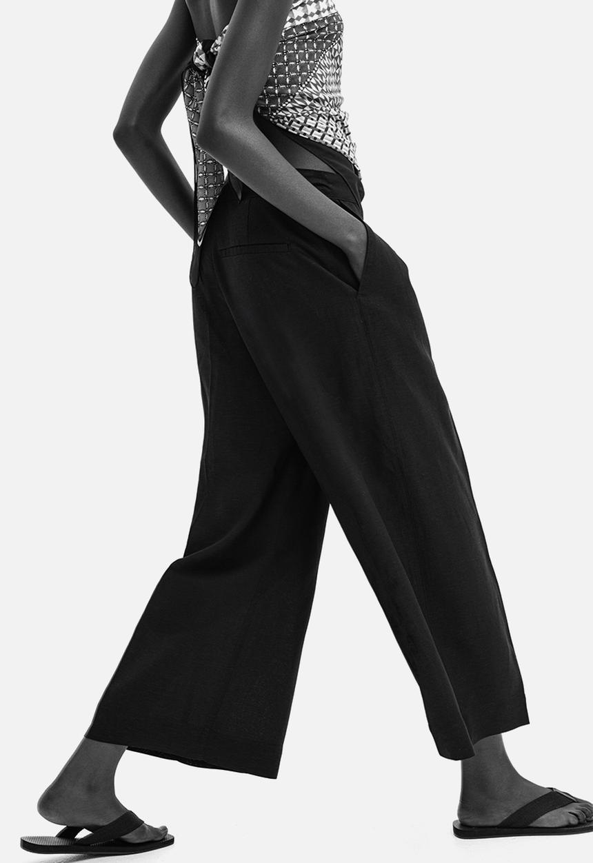 H&M - Ankle-length linen-blend trousers - black