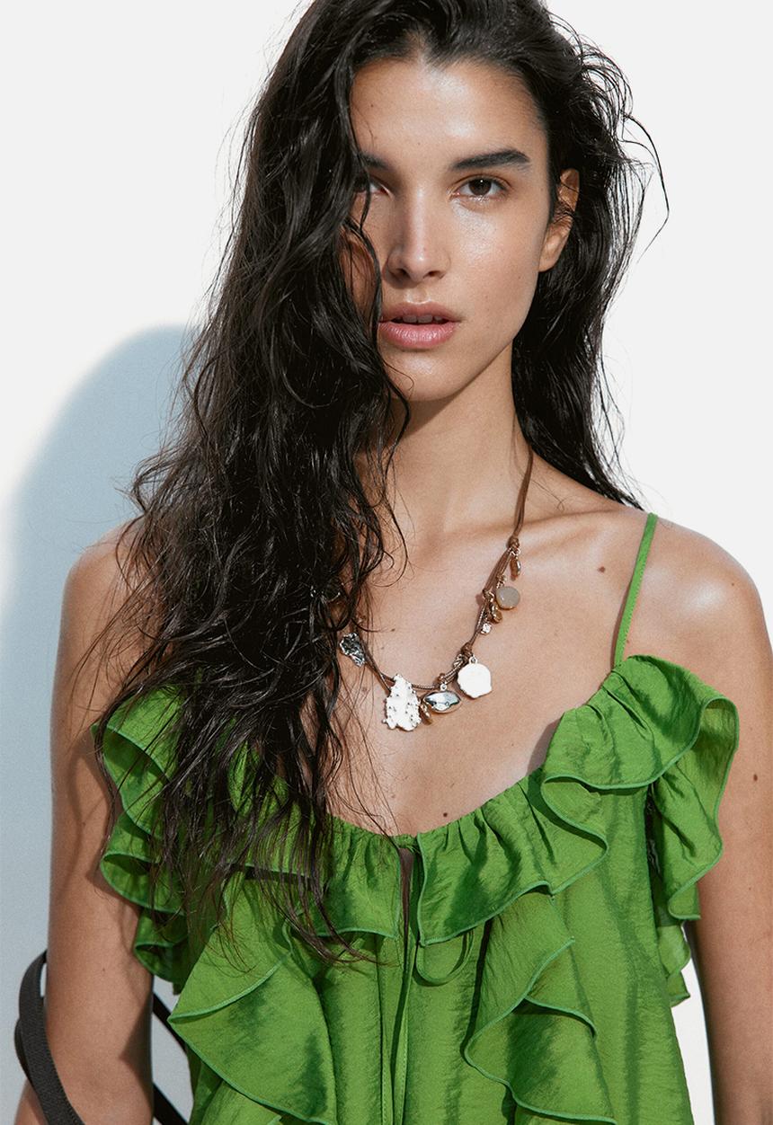 H&M - Flounce-trimmed strappy dress - green