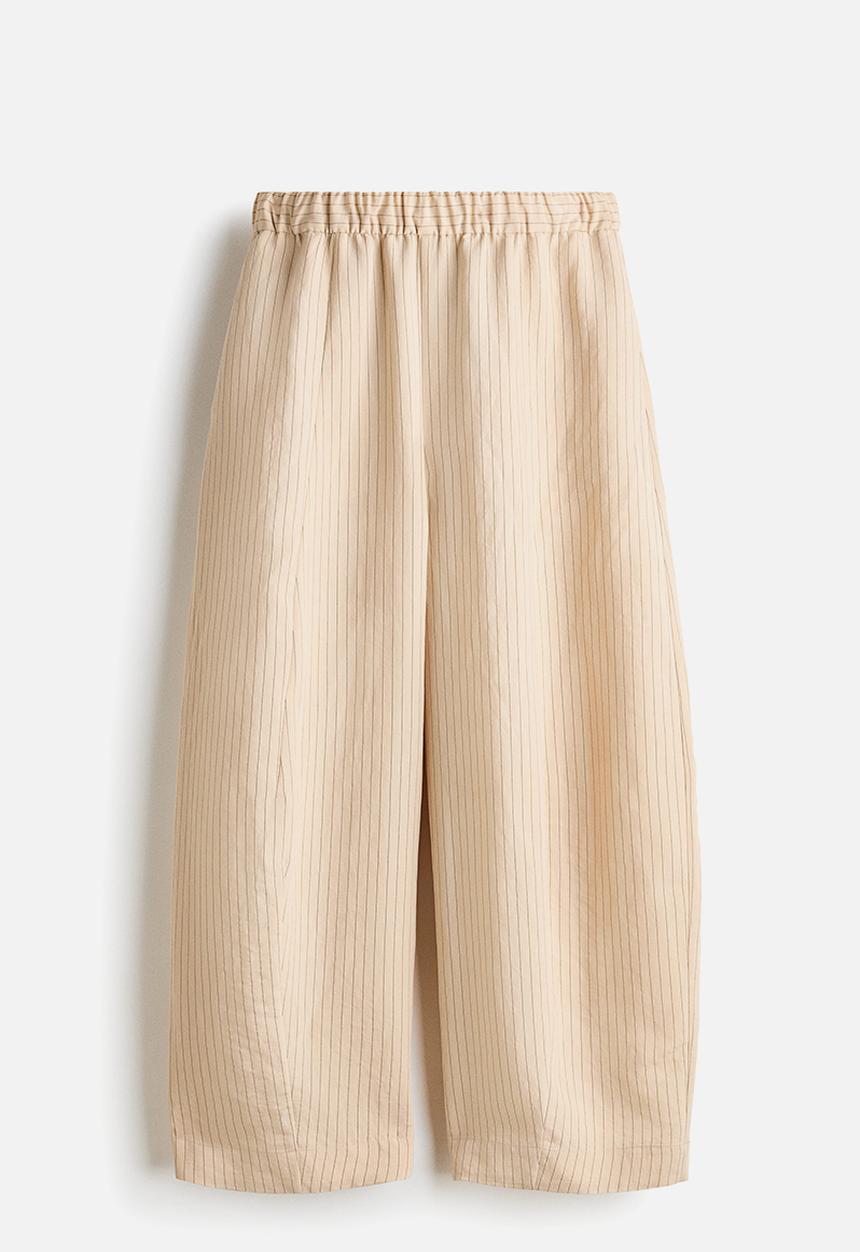 H&M - Modal-blend barrel trousers - light beige/striped