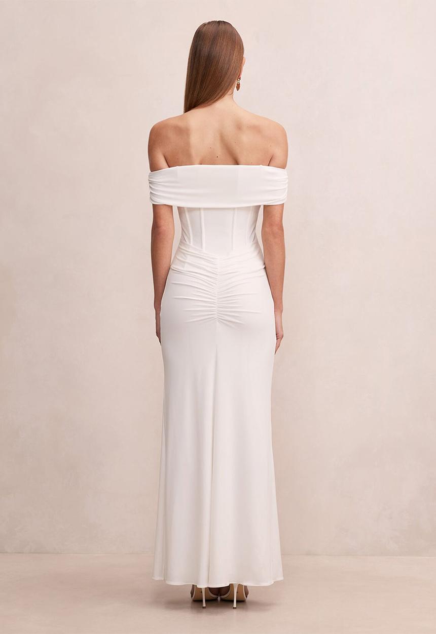 Forever New - Ania ruched bardot maxi dress in porcelain