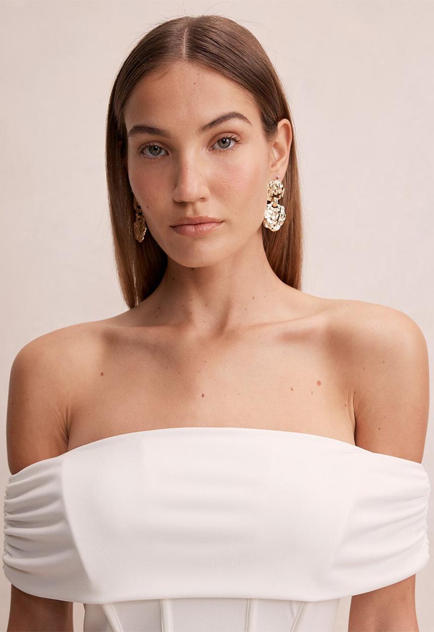 Forever New - Ania ruched bardot maxi dress in porcelain