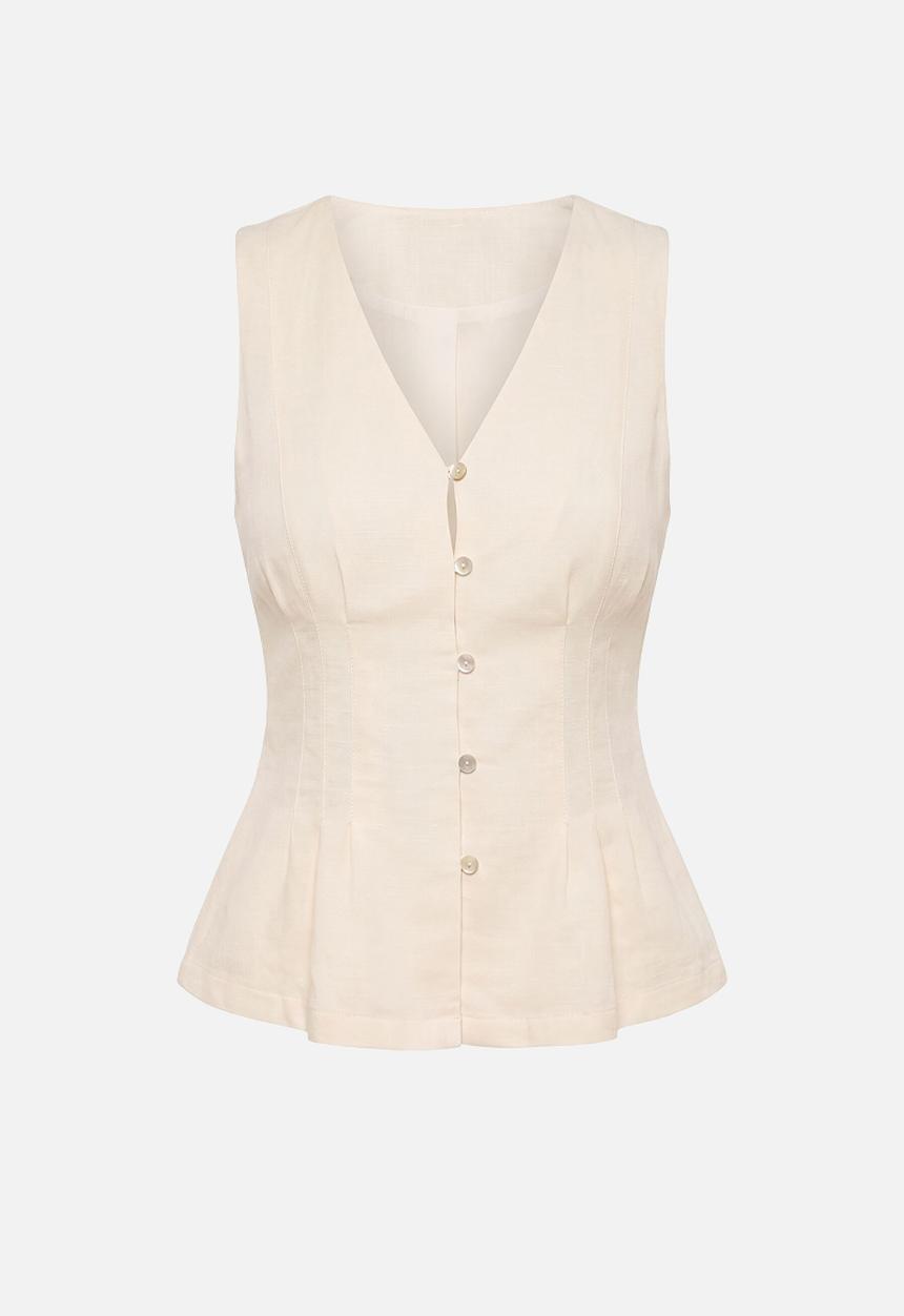 Forever New - Portia pleated linen top in soft yellow