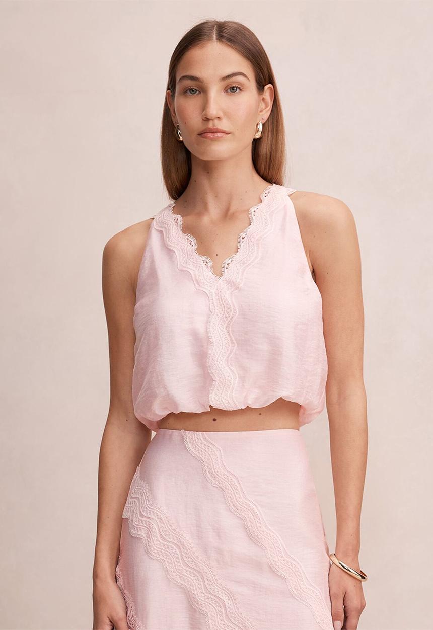 Forever New - Maeve lace tie top in primrose pink co-ord