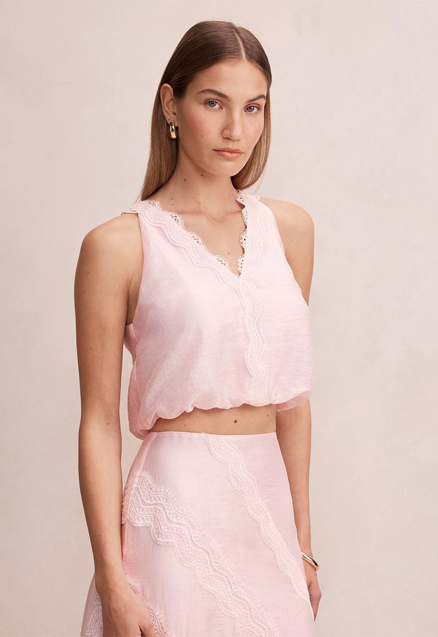 Forever New - Maeve lace tie top in primrose pink co-ord