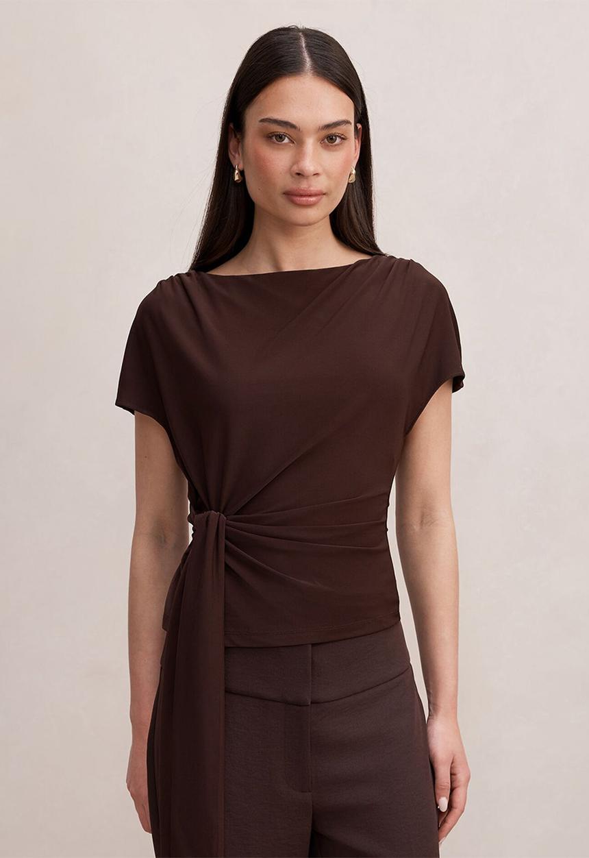 Forever New - Celine tie detail top in decadent chocolate