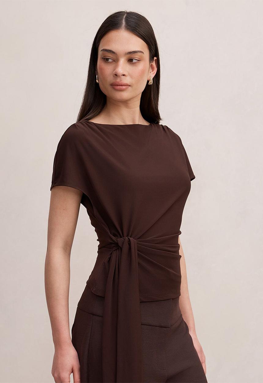 Forever New - Celine tie detail top in decadent chocolate