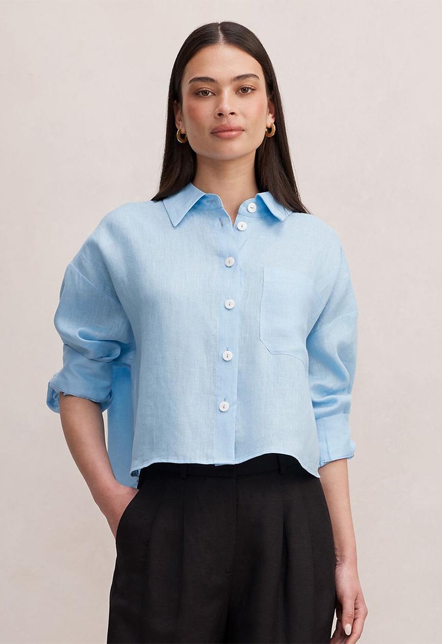 Forever New - Bowie cropped shirt in soft blue