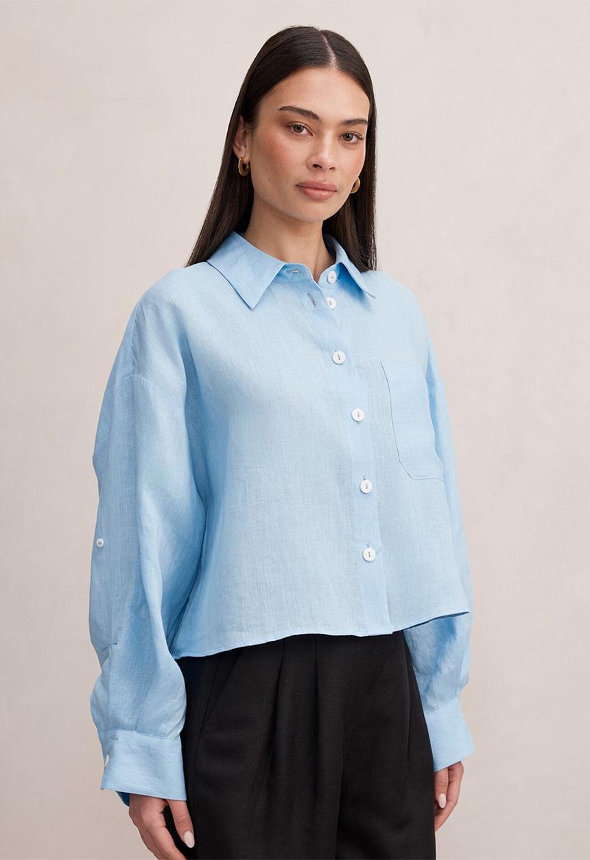 Forever New - Bowie cropped shirt in soft blue