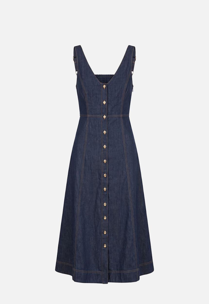Forever New - Anna v neck chambray midi dress in dark indigo chambray