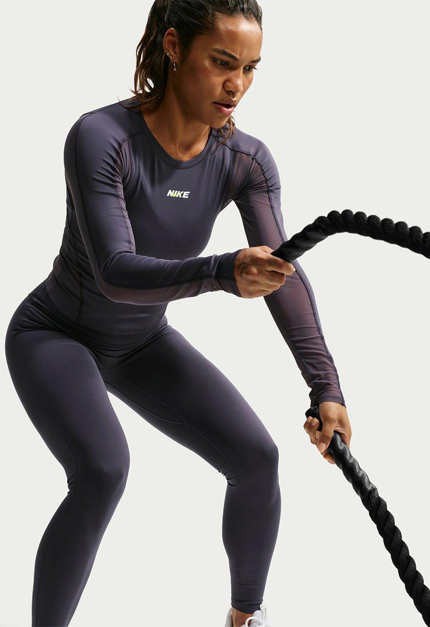 Nike - W Nk One Seamless Front High-Waisted Full-Length Leggings - Gridiron/White