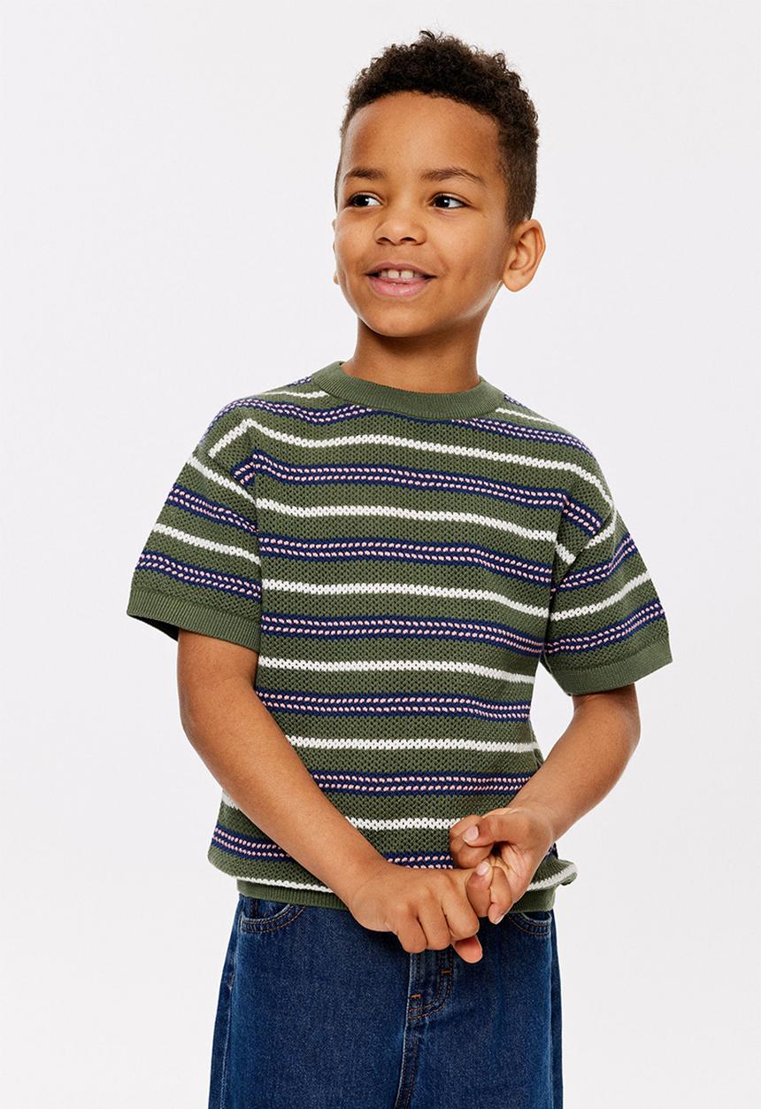 Cotton On - Oversized Knit T-shirt - Khaki Green/Sunkissed Stripe