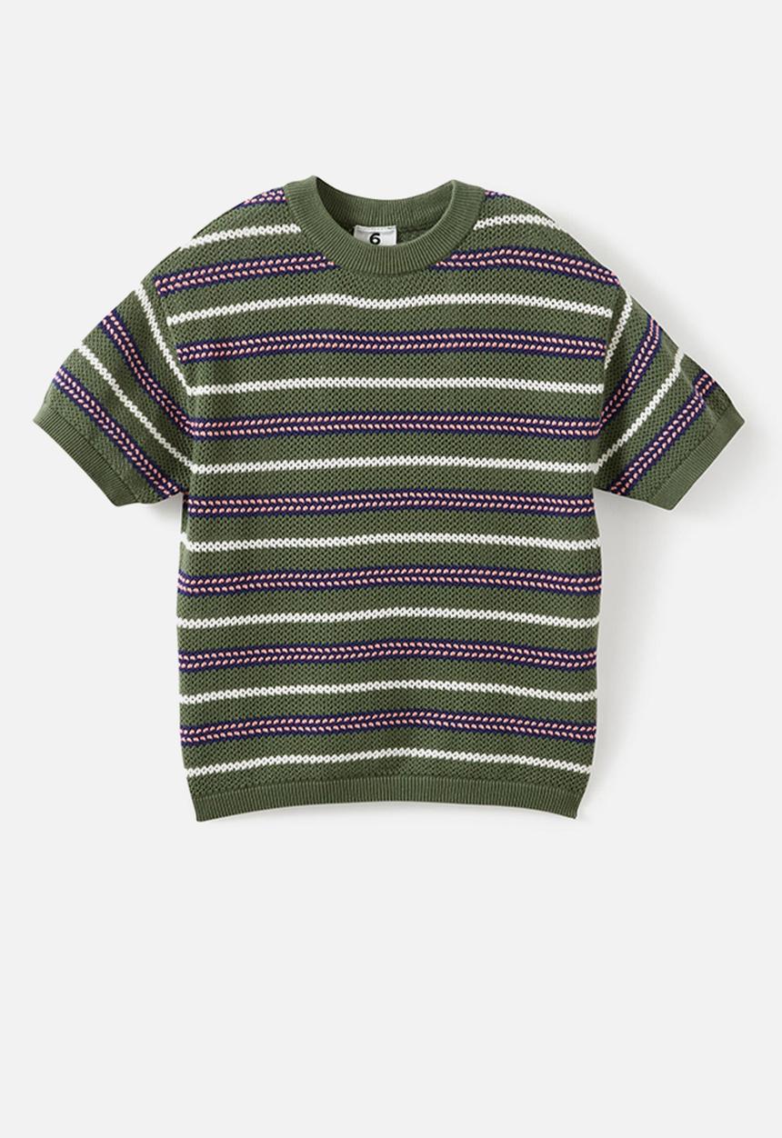Cotton On - Oversized Knit T-shirt - Khaki Green/Sunkissed Stripe