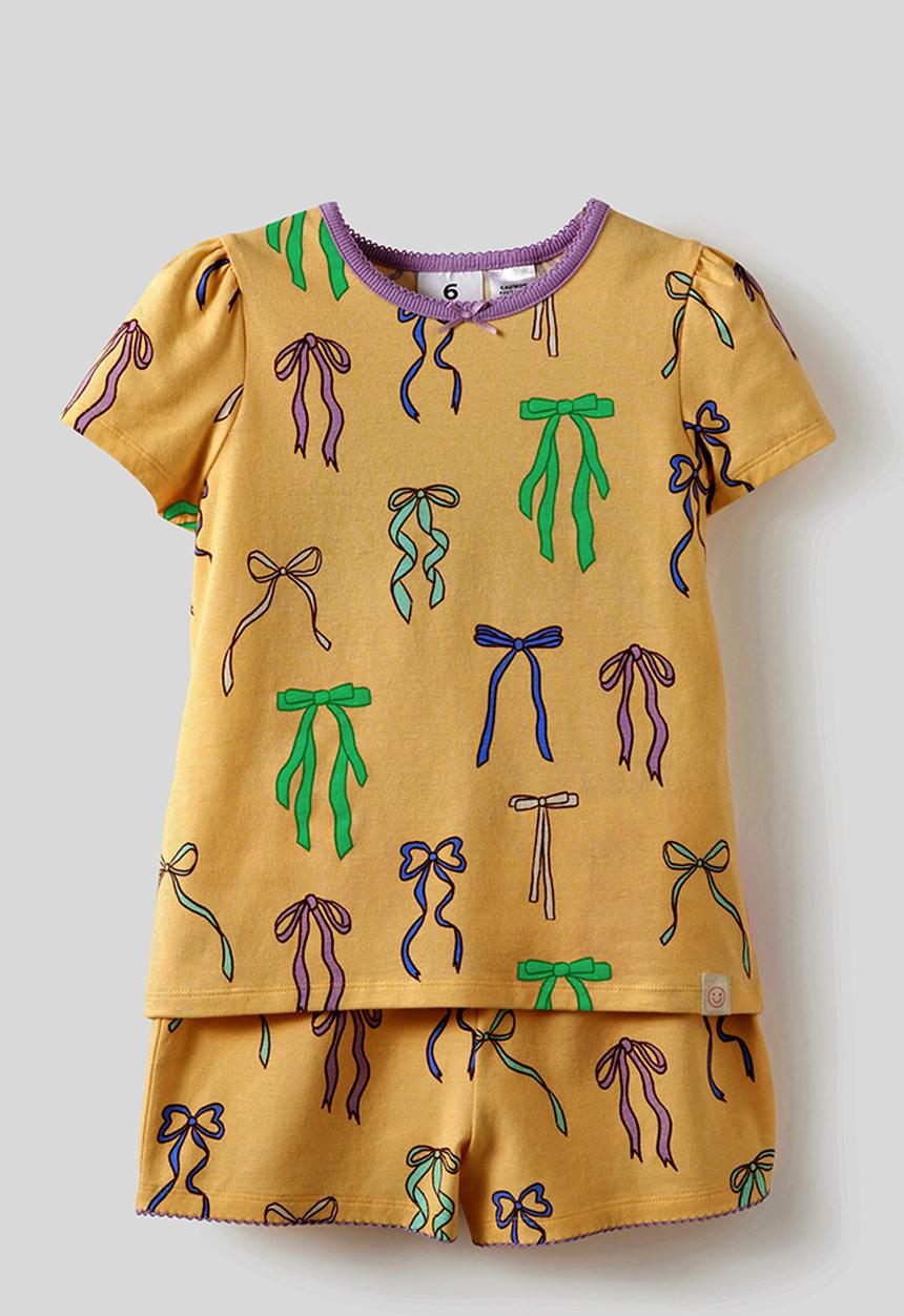 Cotton On - Dreamdrift Puff Sleeve Short Sleeve Pj Set - Butter Yellow/Bow Glow