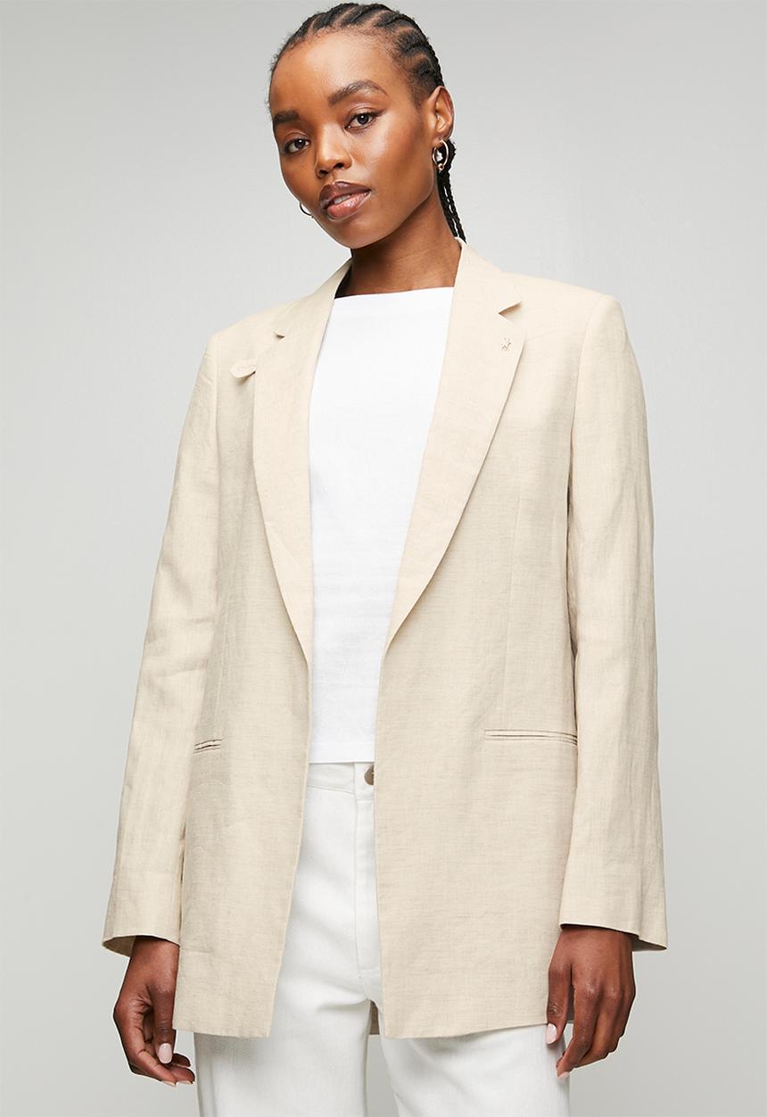POLO - Wmn Tia Ls Relaxed Linen Blazer - Natural