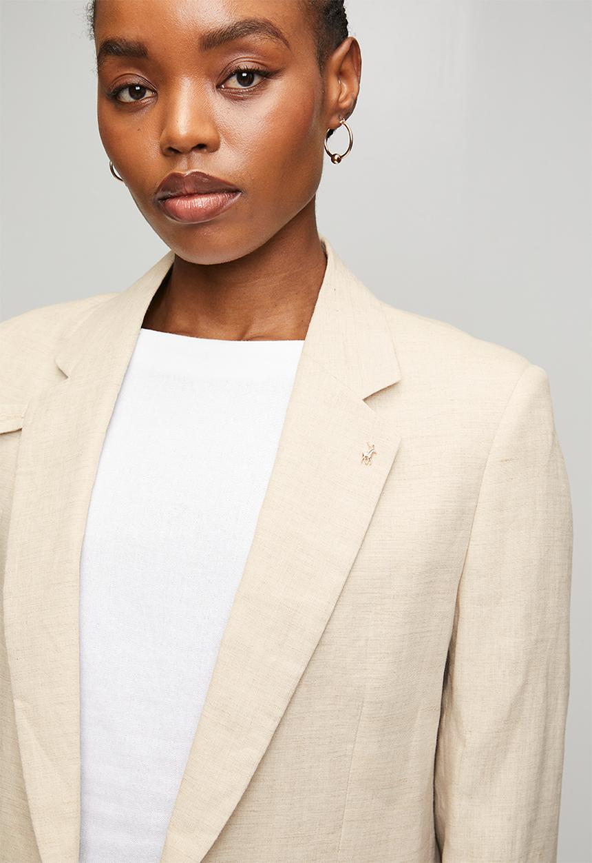 POLO - Wmn Tia Ls Relaxed Linen Blazer - Natural